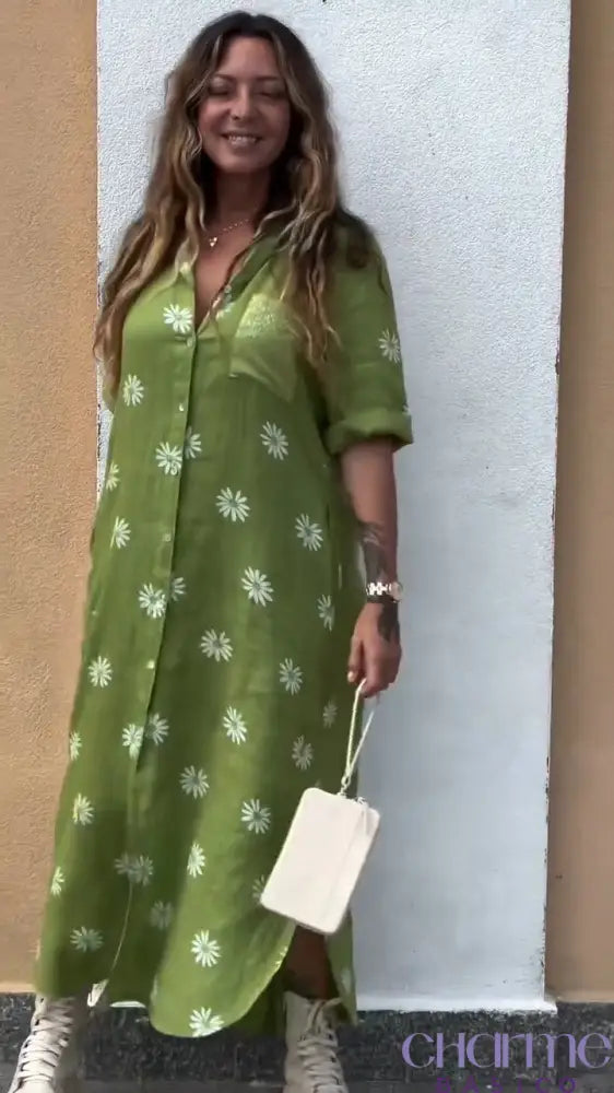 Vestido Longo de Linho Estampado Margarida